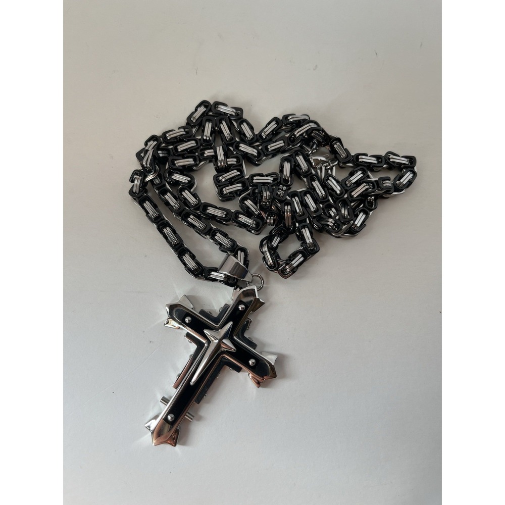 Carbon Fiber Christian Cross Stainless Steel‎ Pendant Necklace Chain 24"
